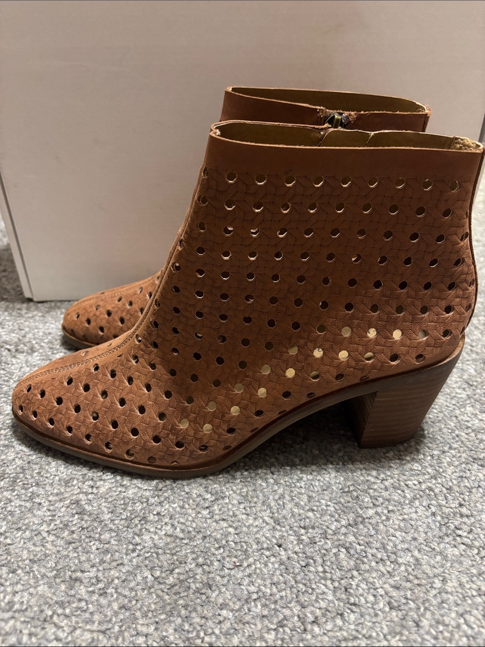 Women’s Lucky Brand Painina Perforated Leather Ankle Booties in Cognac